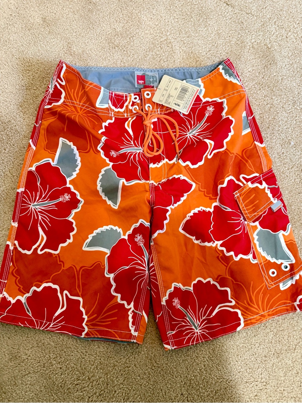 Mossimo Supply Co. Orange & Red Hibiscus Board Shorts
